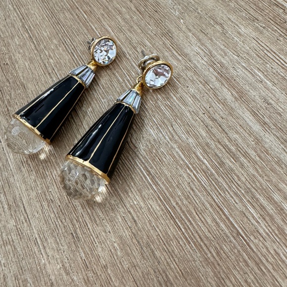 Rachel Zoe Designer Glass Crystal Glass Black Enamel drop earrings - Picture 2 of 5